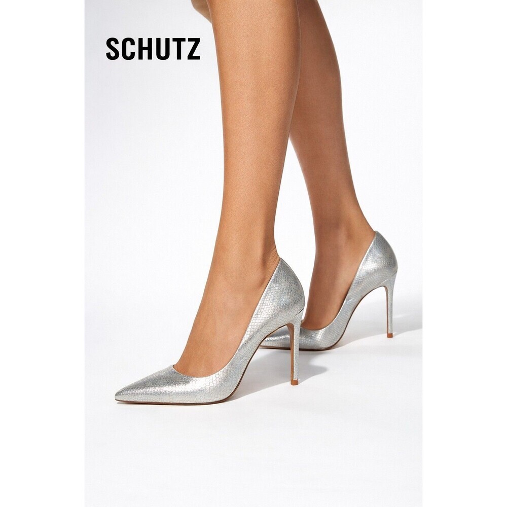 Schutz Silver Snake Embossed Lou Pump In Prata Casual Size 9.5